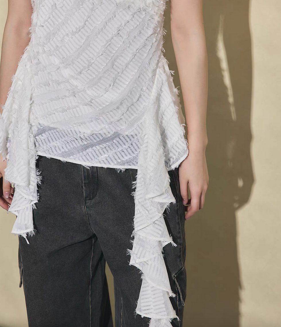 Thumbnail: Asymmetric white frills adjustable straps white camisole