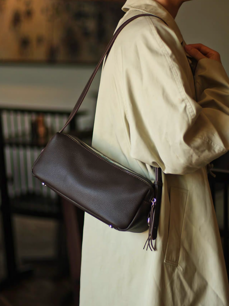 Toga embossed calf leather zipper drape baguette shoulder + crossbody bag 11
