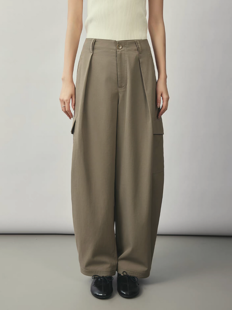 High waisted khaki cotton rayon cargo pants 4