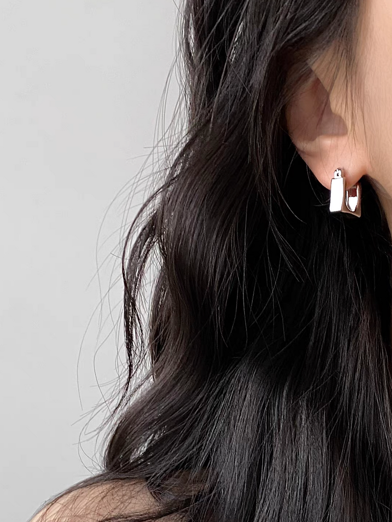 925 Silver cube loop earrings 2
