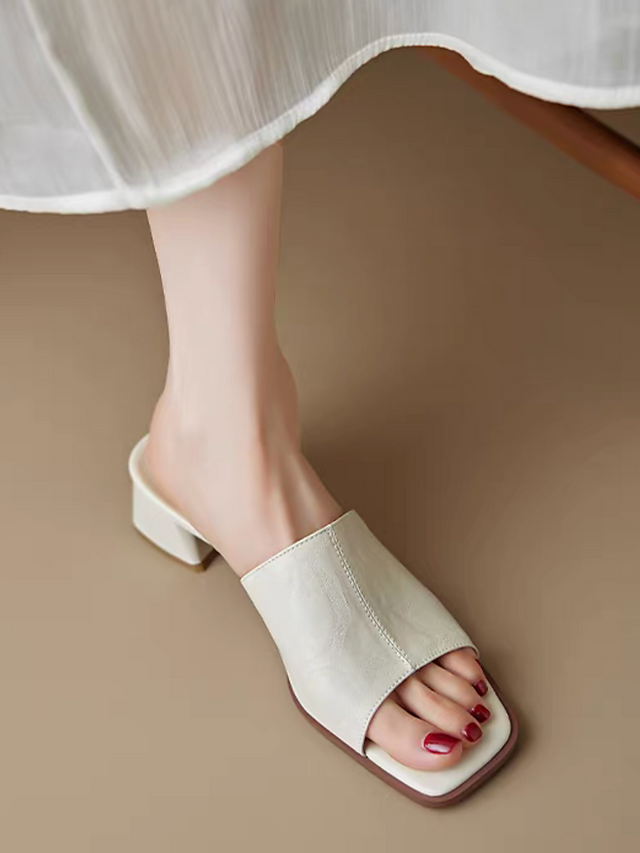 Chunky heel calf leather slip on sandals 2