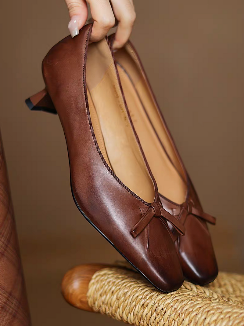 Calf leather brushed off ribbon stilettos 8