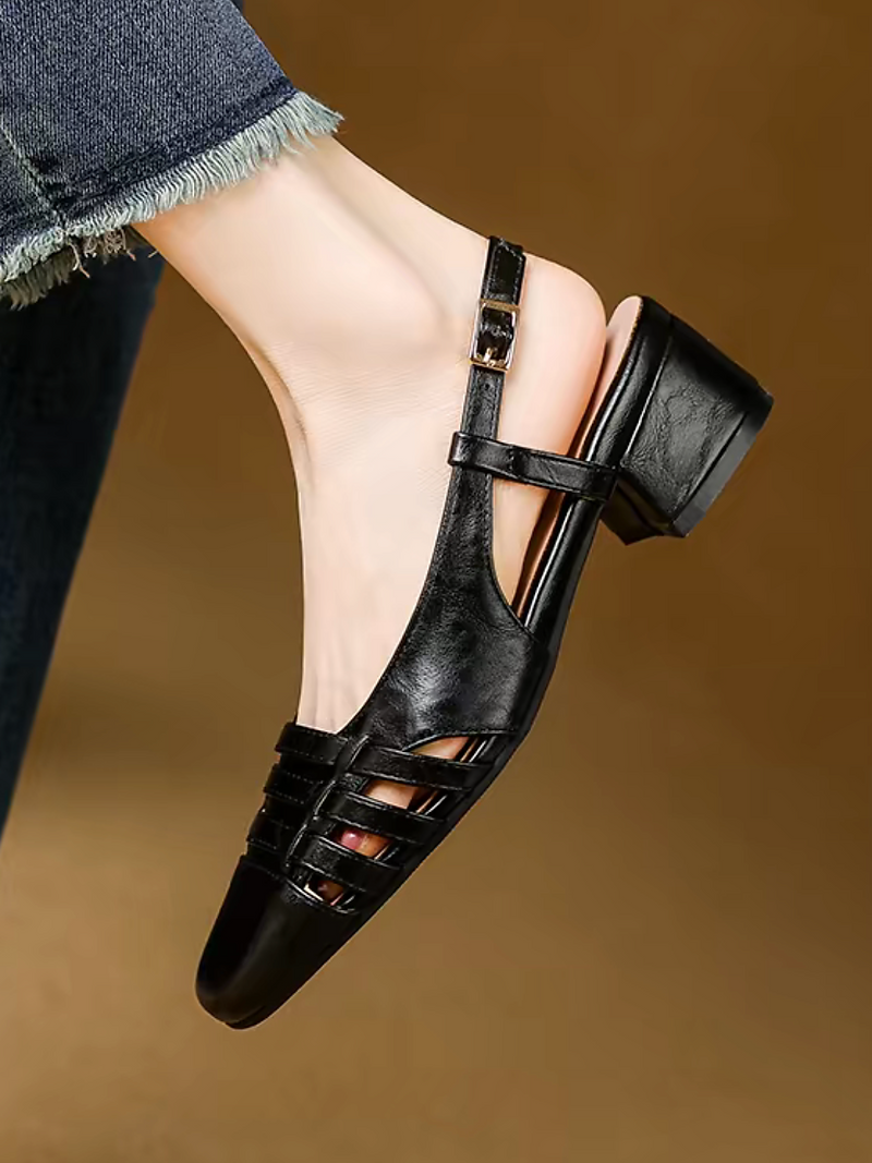 Calf leather weaves sling back low heel sandals 5