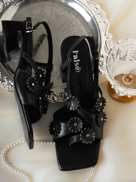 Made in Italy Italian sheep skin crafted floral deco low heel sandals