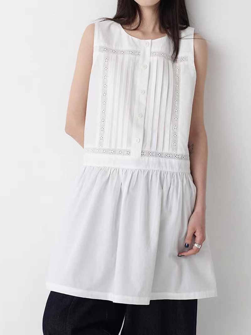 Ivory white sleeveless cotton vest / one piece 10