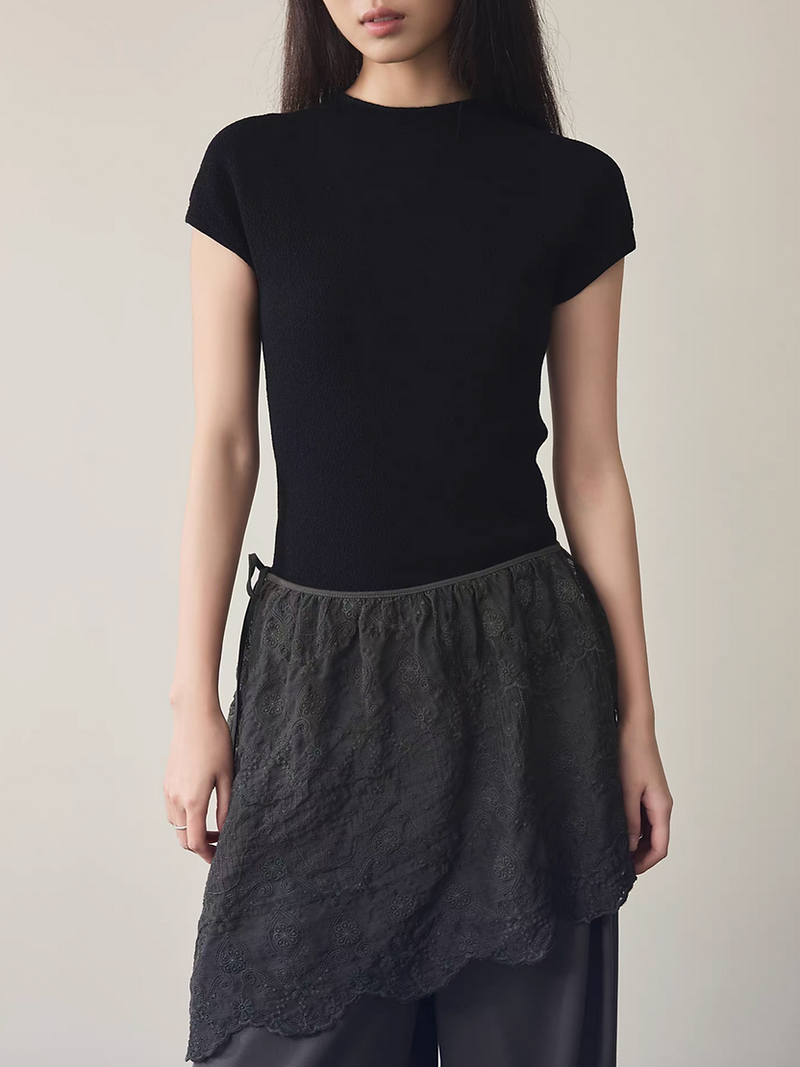 Charcoal lace crochet asymmetric side knot matching layer 2