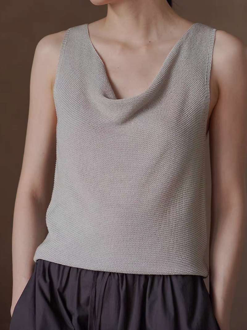 Sora grey linen lyocell rayon knitted drape collar knitted vest 5