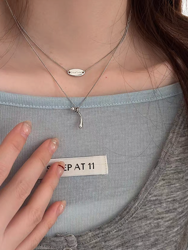 925 Silver double layers engraved pin & curved pin necklace 5