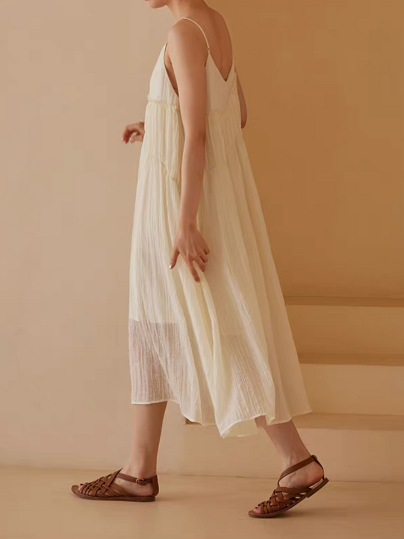 Diagonal ruffle trim layered lyocell blend ivory slipdress 2