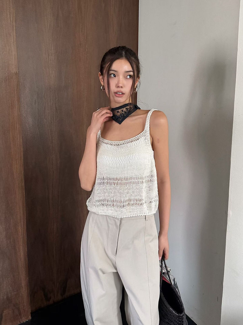 Crochet linen rayon nylon knitted camisole 11