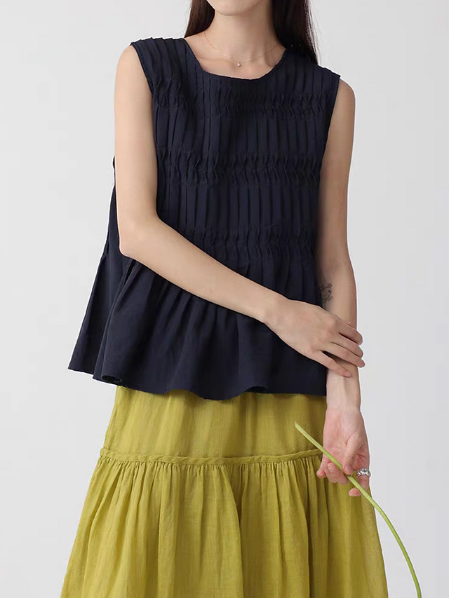 Pleated cotton poly rayon flare peplum vest 12