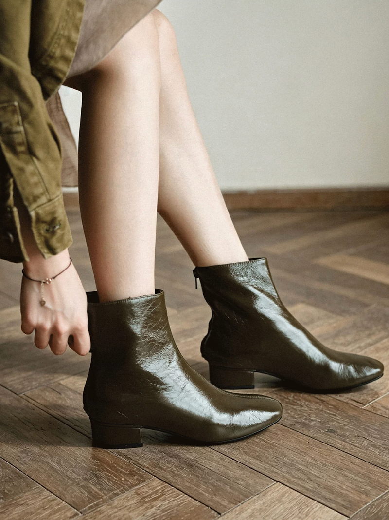 Made in Italy Italian oil waxed calf leather round toe zipped ankle boots 14