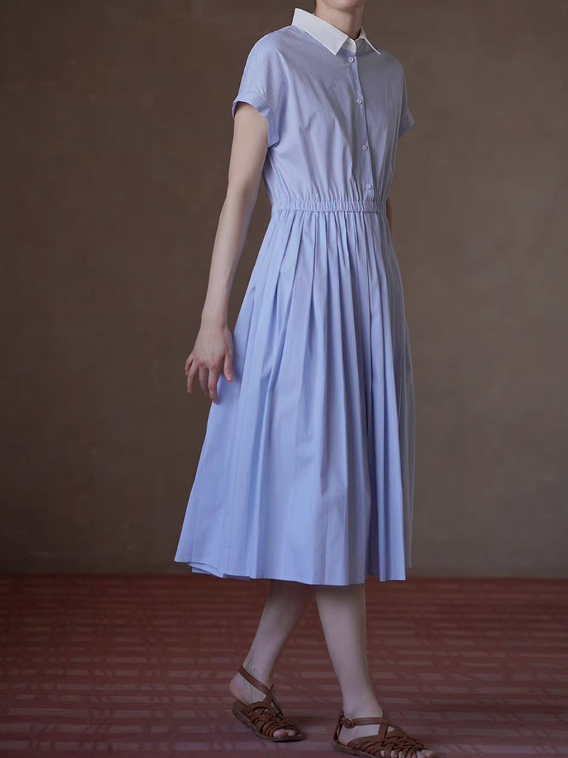 Elasticated blue striped polo pleated polo dress 8