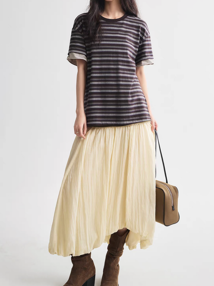 Docking khaki denim beige lyocell rayon asymmetric puff skirt 5