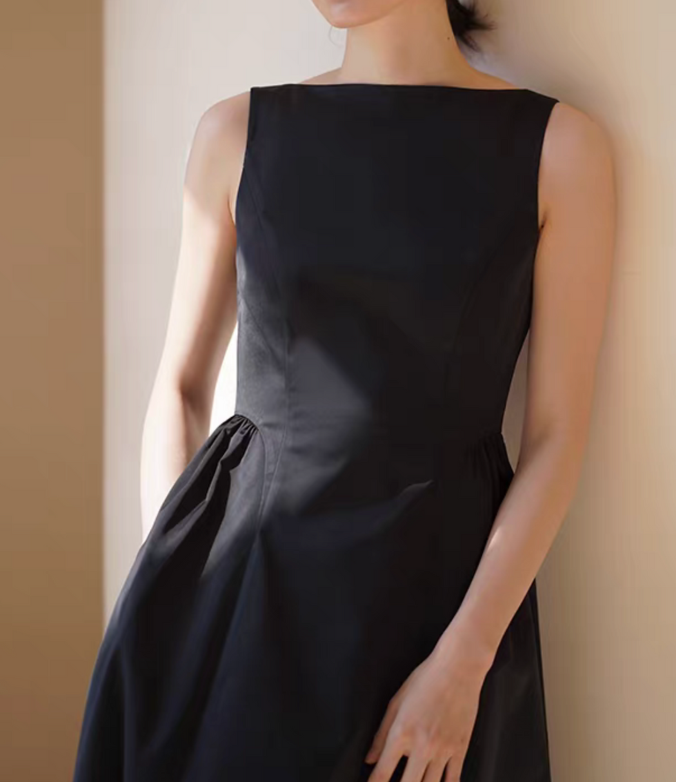 Thumbnail: Straight shoulder contour contour high waist maxi sleeveless little black dress
