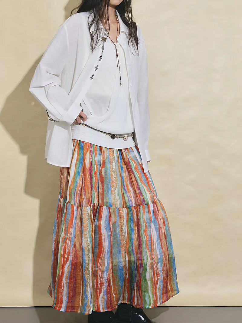 Mid length linen embroider white shirt 8