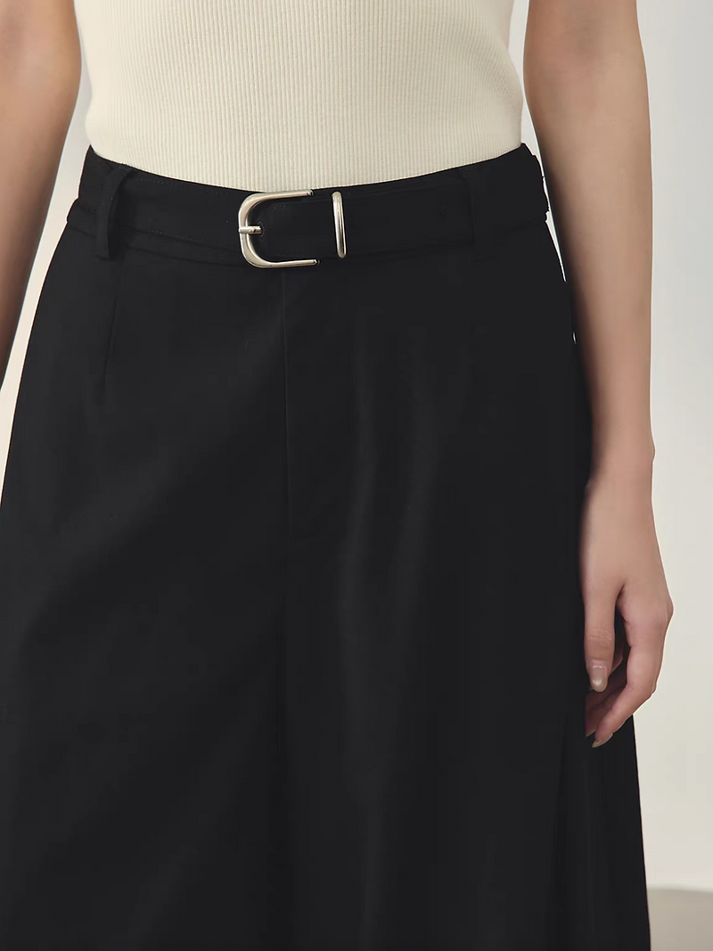 Belted cotton rayon poly black barrel pants 3
