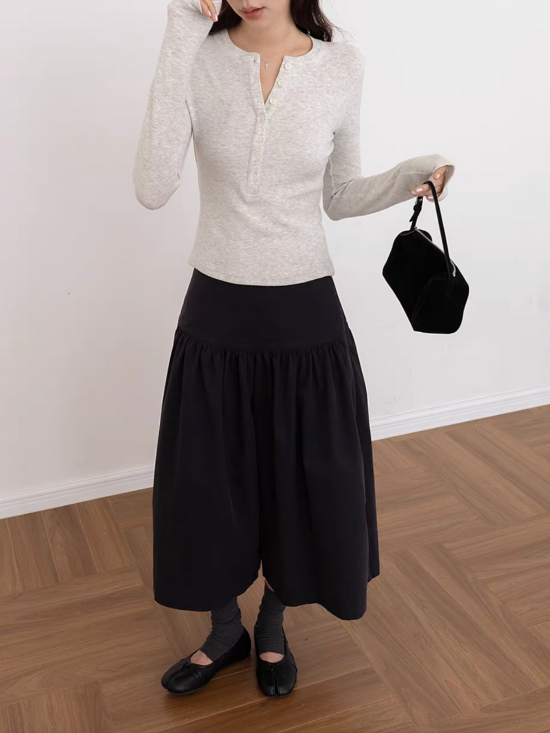 Ruffle cotton tencel high waisted skirt pants 2