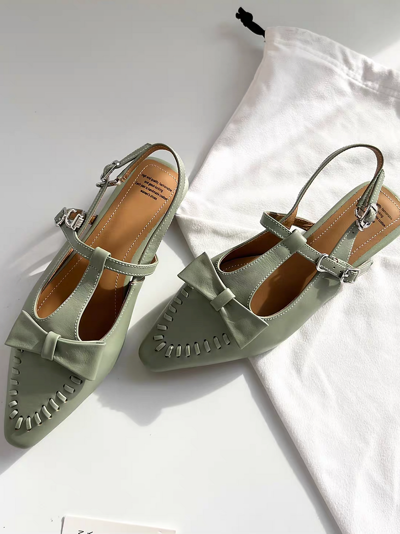 Sling back calf leather bow design pointy sandals 7