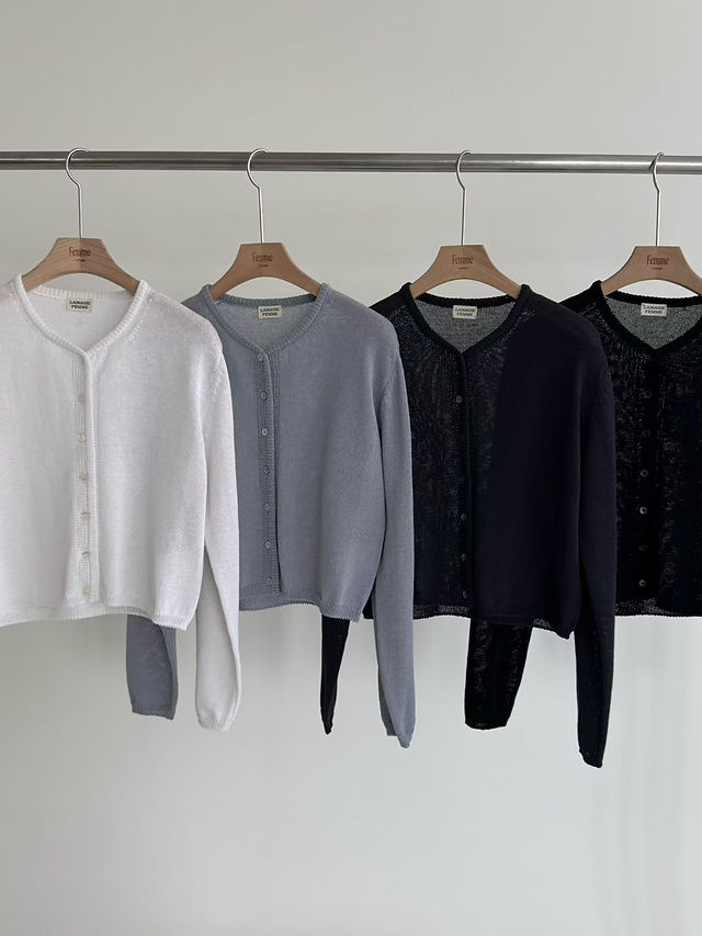 Crewneck buttoned longsleeved nylon cotton cardigan   12