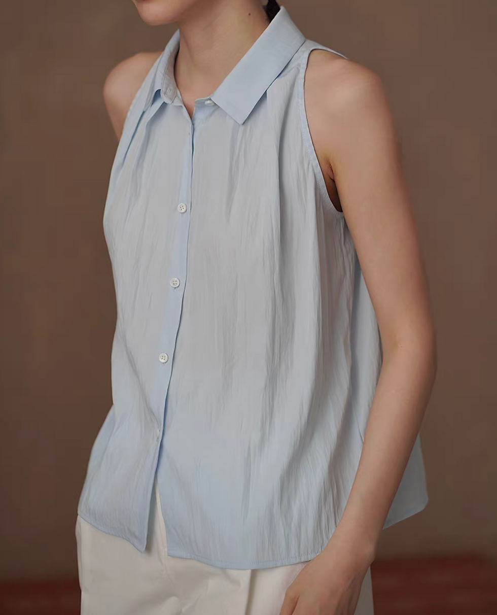 Thumbnail: Pastel blue embossed poly rayon halter polo vest