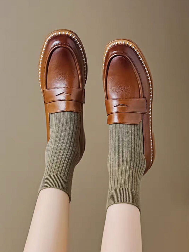 Stitched trim calf leather penny saver loafers 9