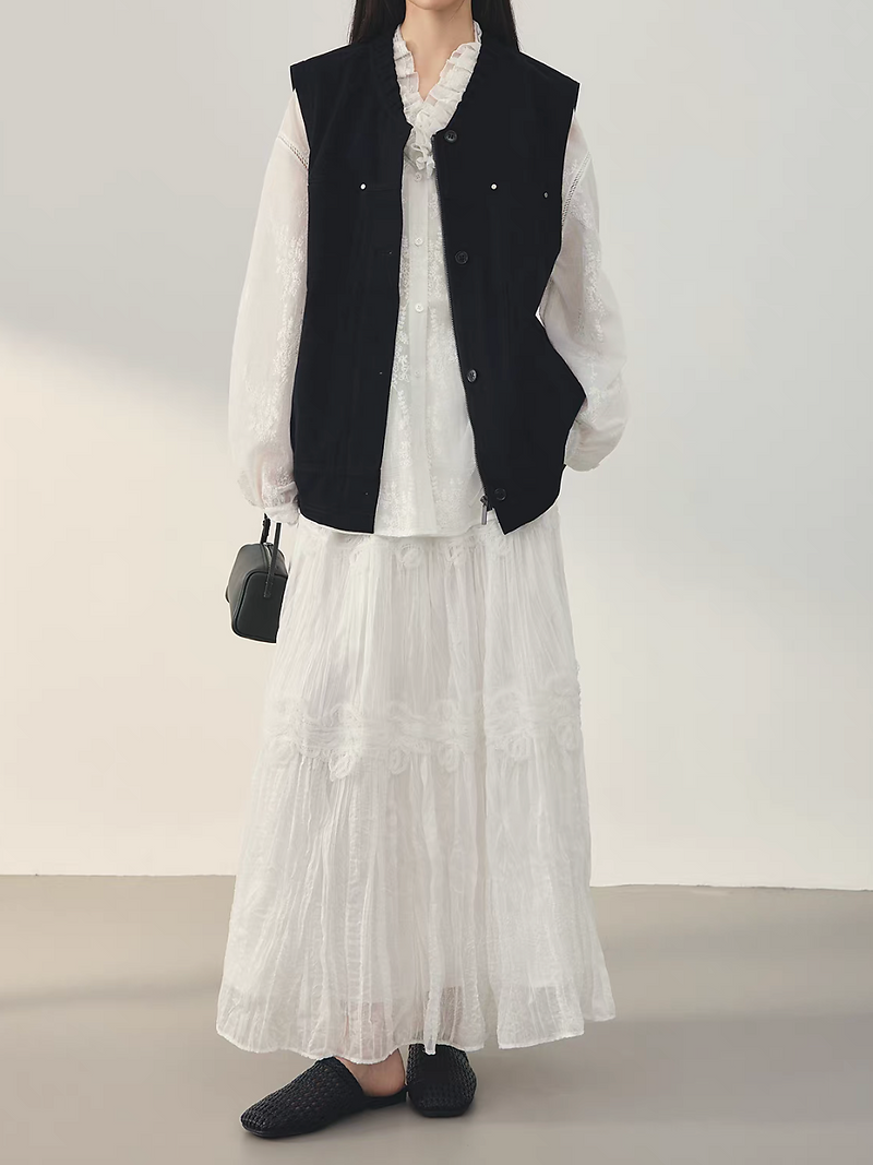 Elasticated ivory poly organza floral latered skirt 11