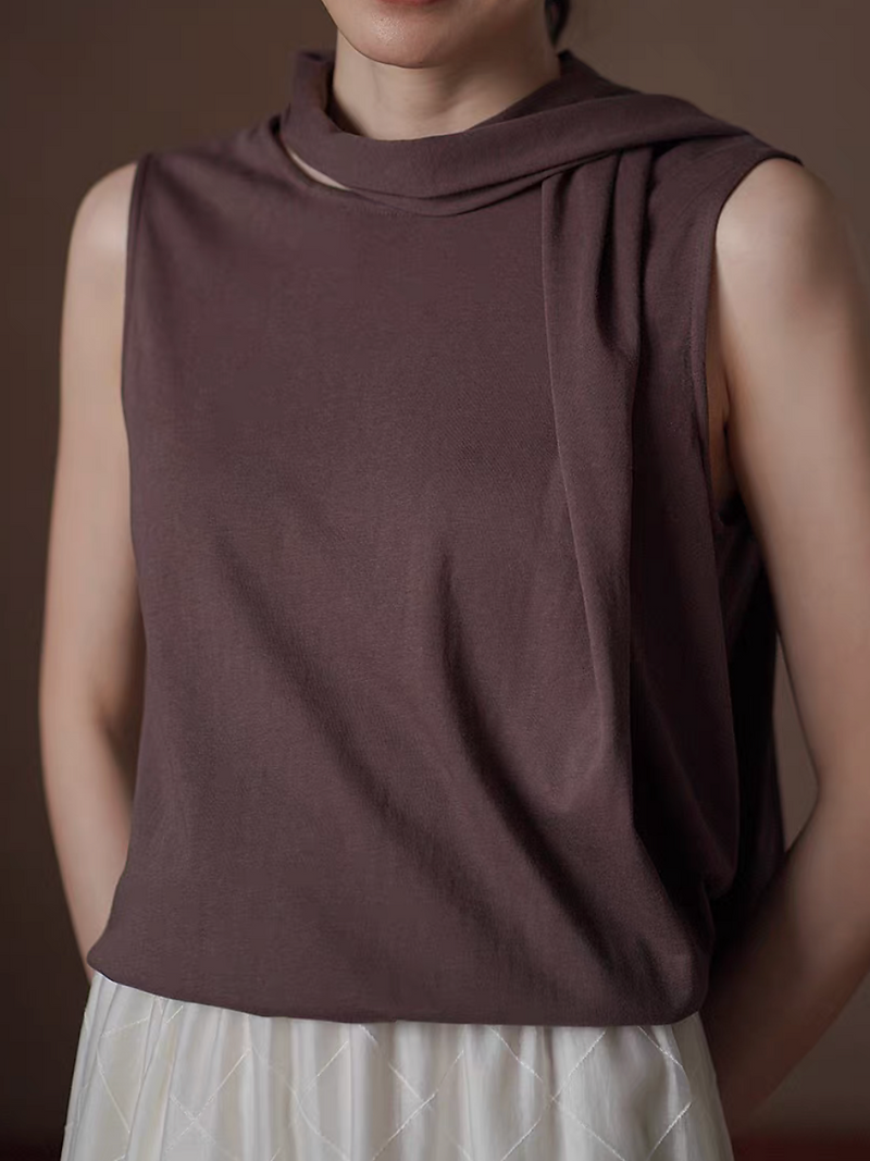 Mocha cotton modal collarate drape vest 7