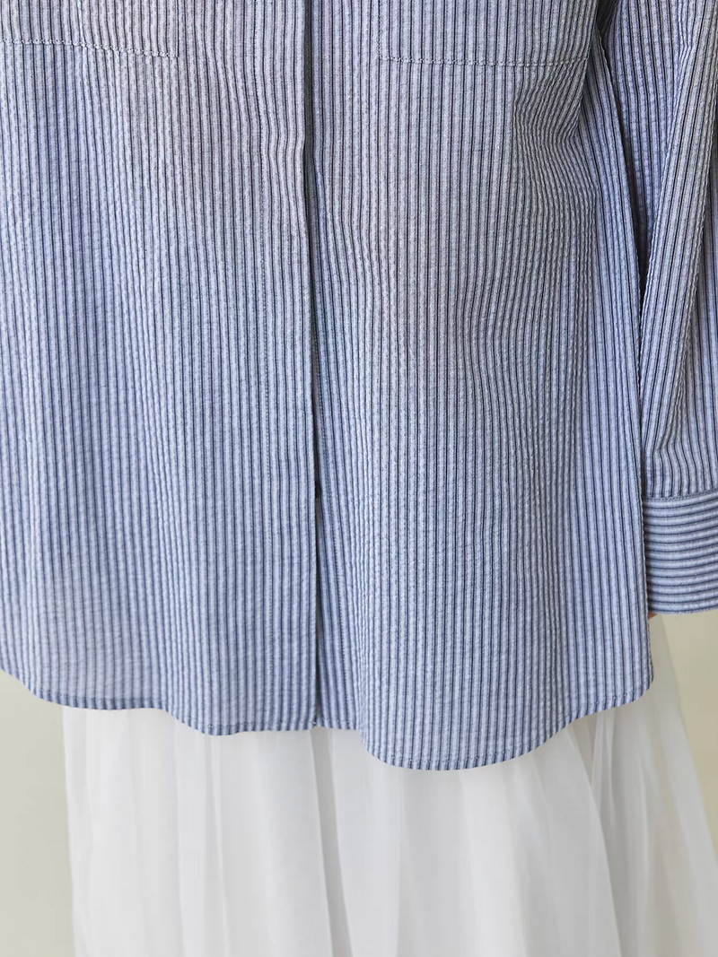 Embossed linen striped mid length shirt 9