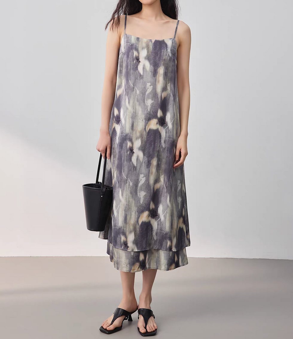 Thumbnail: Watercolor tencel poly back knot side pockets slipdress