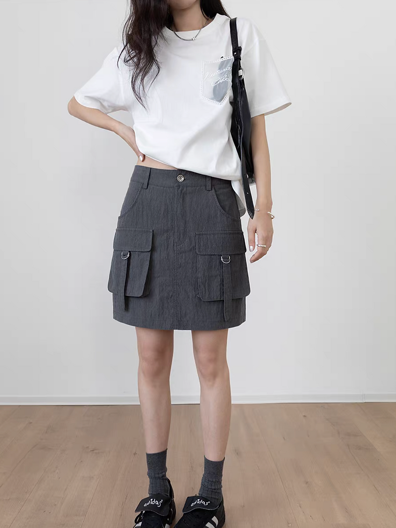 High waisted cotton tencel cargo skirt 7
