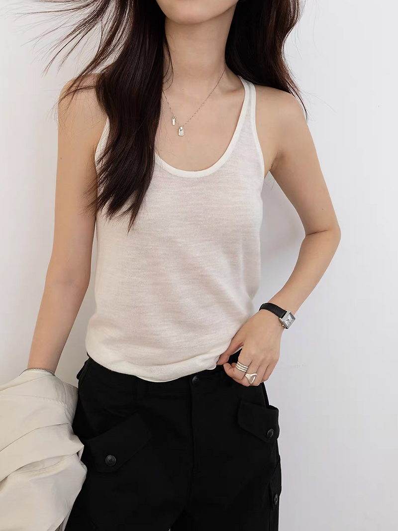 Patterned linen U neck vest 8