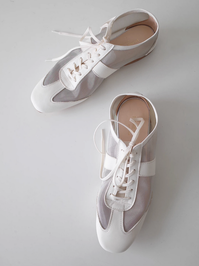 Made in Paris Italian calf skin mesh docking white lacing shoes 10