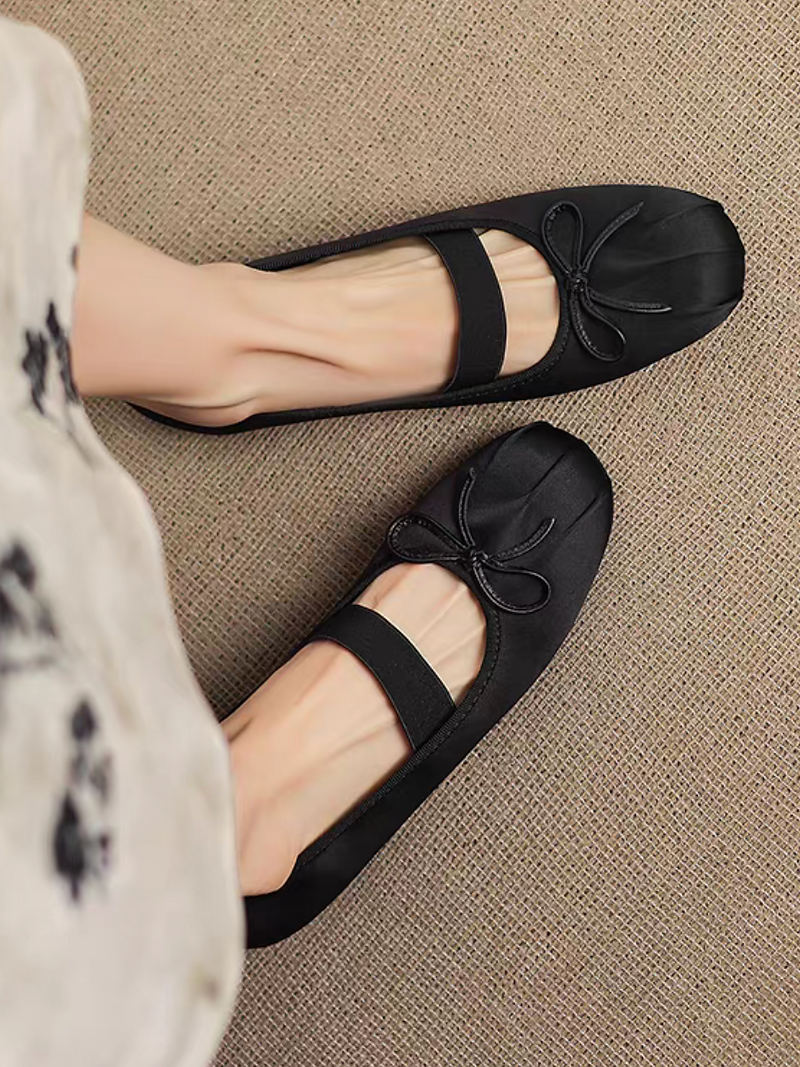 Extra soft lambskin pleated satin elastic straps ballerina flats 7