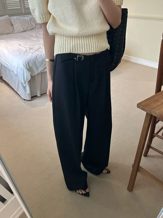 High waisted belted pleated linen rayon straight pants  13