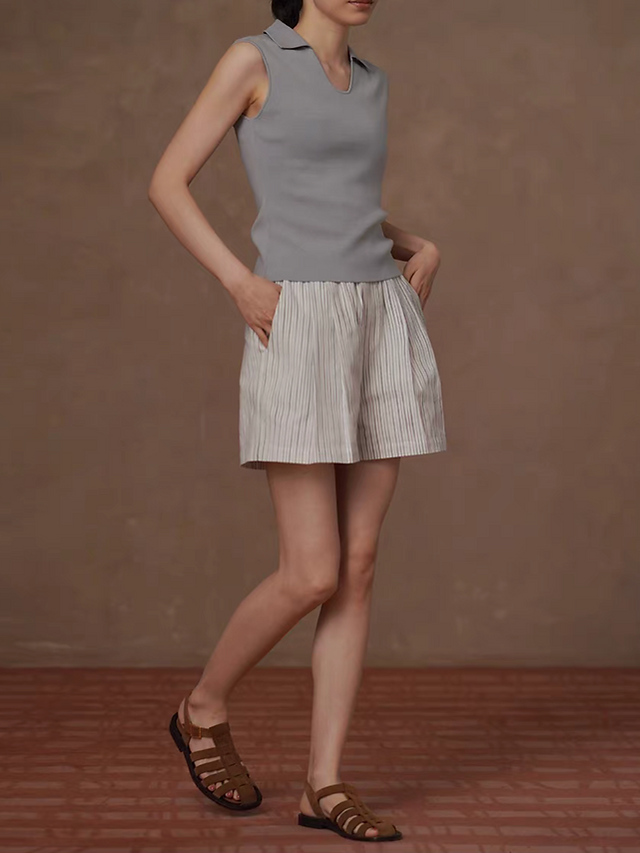 Striped cotton line elasticated shorts 4