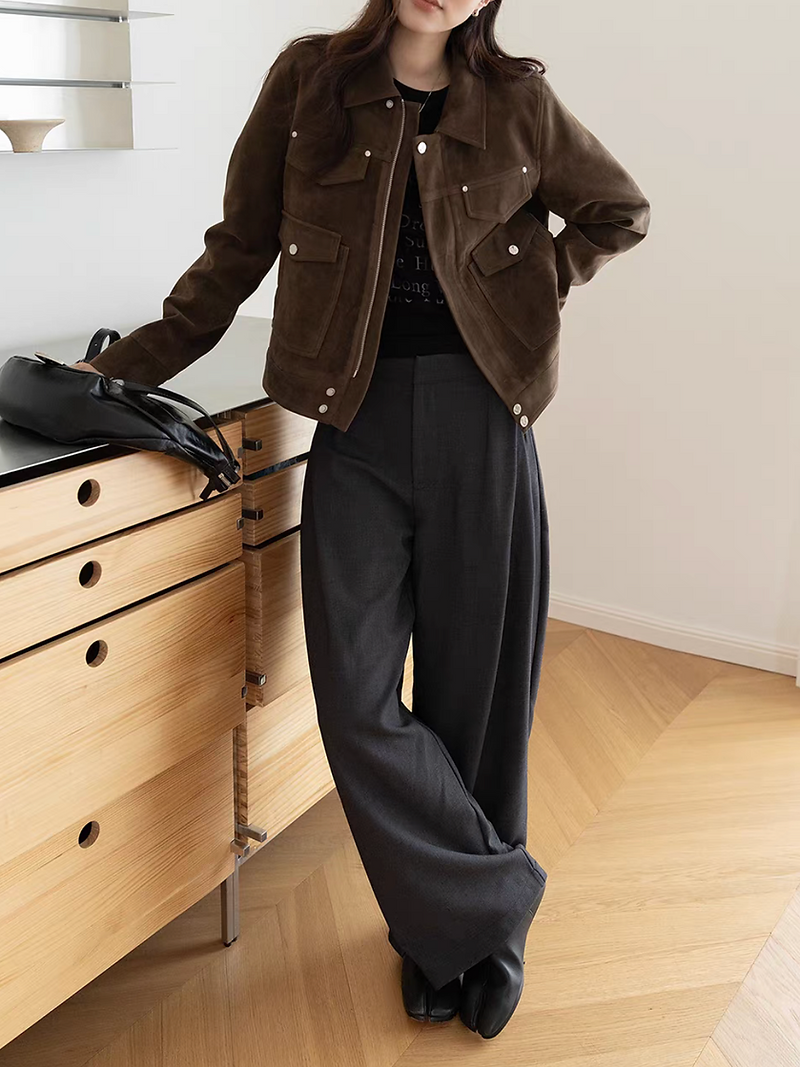 Tencel wool diagonal seam pleated high waisted pants 7