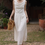 Thumbnail: Ivory cotton rayon drape collar slim cut lined sleevless dress