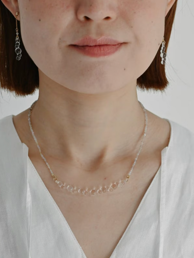 Handmade Hario Tane Nigasa agate stone & clear glass necklace 6