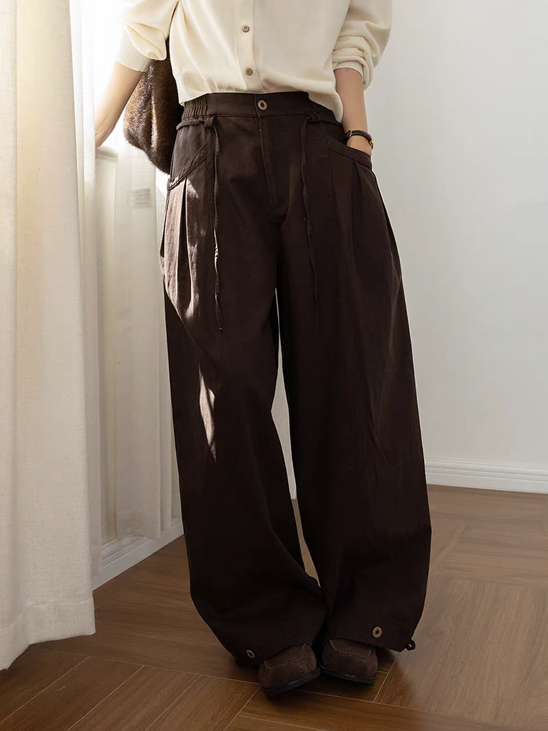 Elasticated waistband cotton tencel barrel belted pants 10