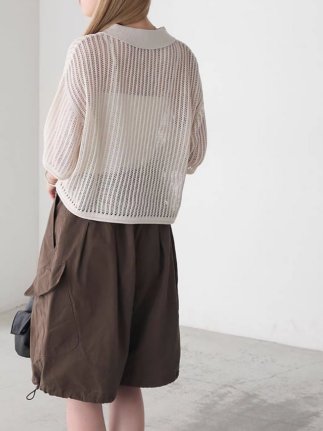 FORSKY knitted cotton acrylic polo lacing cropped top 9