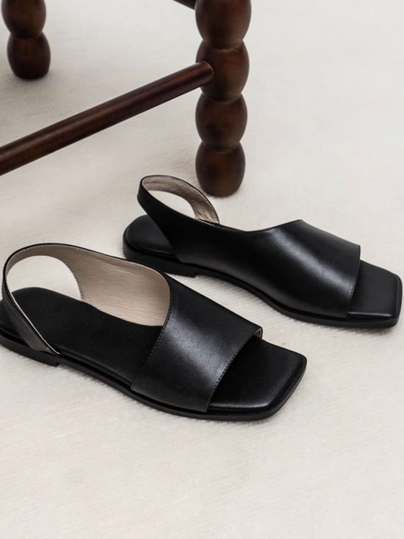 Made in Paris Italian lambskin asymmetric cut sling back black sandals