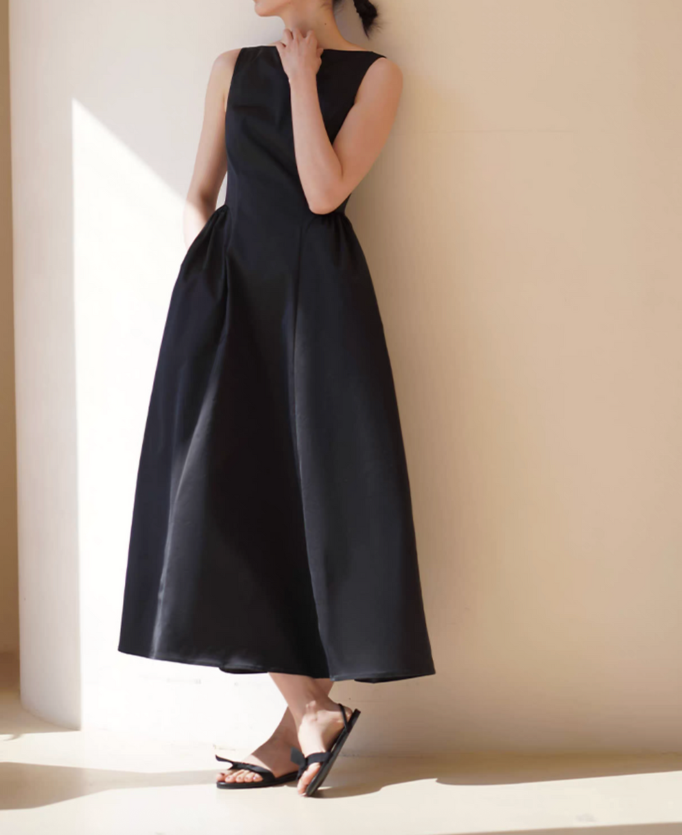 Thumbnail: Straight shoulder contour contour high waist maxi sleeveless little black dress