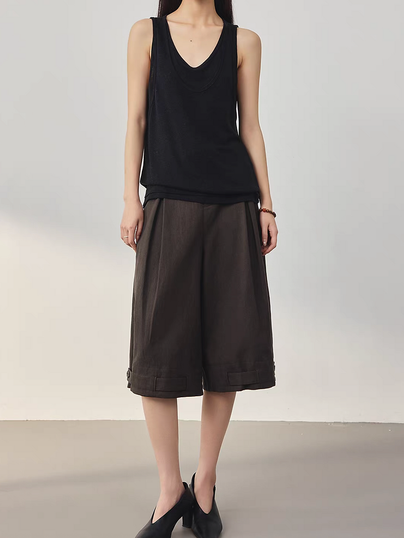 Lyocell poly linen U neck connected two pieces like vest 9