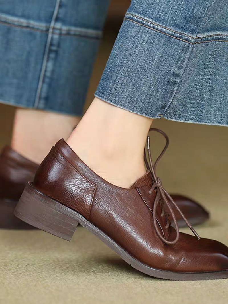 Calf leather square toe lacing shoes 9