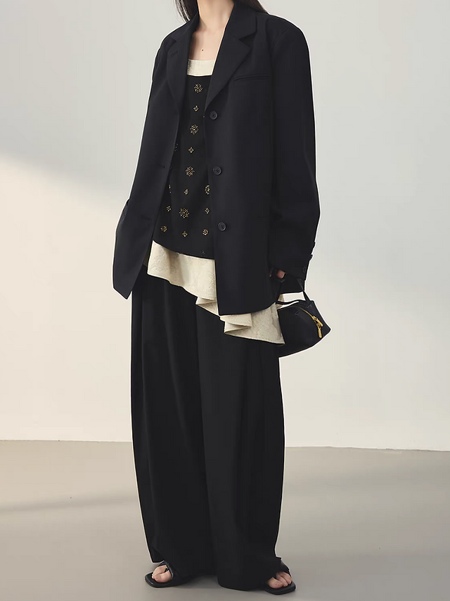 Handcraft two pieces like sequins black linen asymmetric linen poly ivory blouse 8
