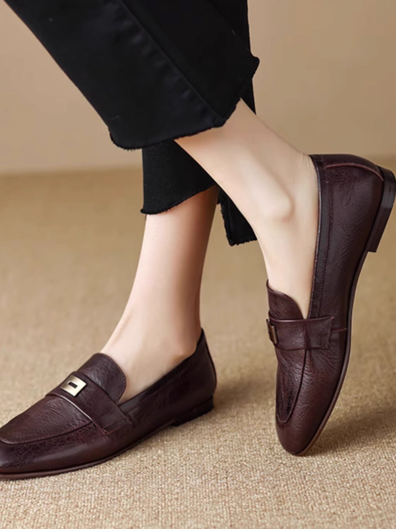 Metal pin decorated calf leather loafers 4