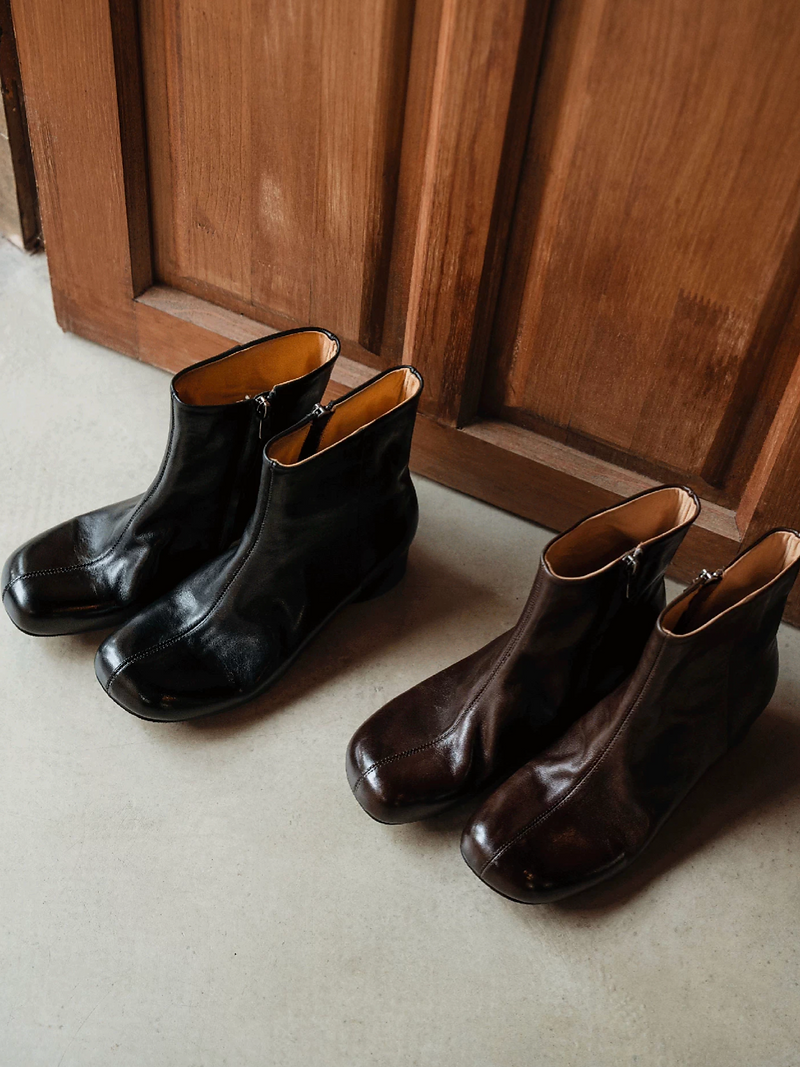 Made in Italy Italian calf leather round toe side zipped ankle boots 7