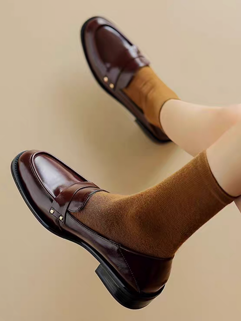 Side studs penny save calf leather loafers 2