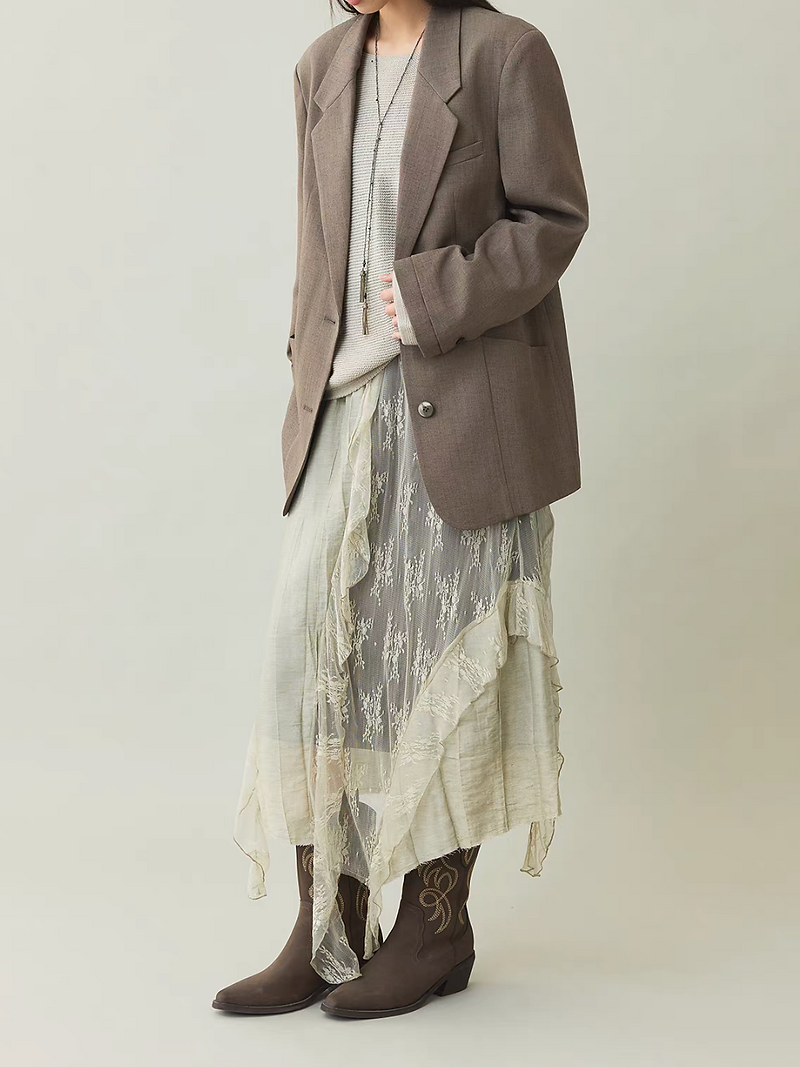 Mocha khaki cotton Japan linen mid length blazer with details 13